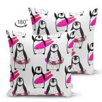 - Suet-K1407-Gorsel-1 - Realhomes Çift Taraflı Penguen Desenli Dijital Baskılı Özel Tasarım Modern Süet Yastık Kırlent Kılıfı Realhomes