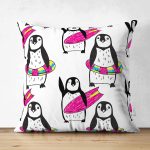 - Suet-K1407-Gorsel - Realhomes Çift Taraflı Penguen Desenli Dijital Baskılı Özel Tasarım Modern Süet Yastık Kırlent Kılıfı Realhomes