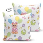 Çift Taraflı Uçan Balonlu Köpek Tasarımlı Dijital Baskılı Özel Tasarım Modern Süet Yastık Kırlent Kılıfı Realhomes