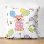 Çift Taraflı Uçan Balonlu Köpek Tasarımlı Dijital Baskılı Özel Tasarım Modern Süet Yastık Kırlent Kılıfı Realhomes