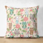 - Suet-K1409-Gorsel - Realhomes Çift Taraflı Sevimli Orman Hayvanları Desenli Dijital Baskılı Özel Tasarım Modern Süet Yastık Kırlent Kılıfı Realhomes