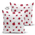 - божья коровка фон - Realhomes Çift Taraflı Uğurböcekleri Desenli Dijital Baskılı Özel Tasarım Modern Süet Yastık Kırlent Kılıfı Realhomes