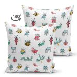 - Web - Realhomes Çift Taraflı Sevimli Böcekler Temalı Dijital Baskılı Özel Tasarım Modern Süet Yastık Kırlent Kılıfı Realhomes
