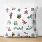- Web - Realhomes Çift Taraflı Sevimli Böcekler Temalı Dijital Baskılı Özel Tasarım Modern Süet Yastık Kırlent Kılıfı Realhomes