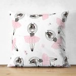 Çift Taraflı Sevimli Balerin Desenli Dijital Baskılı Özel Tasarım Modern Süet Yastık Kırlent Kılıfı Realhomes