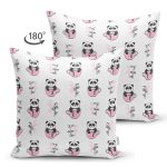 Çift Taraflı Pembe Bardak İçinde Panda Motifli Dijital Baskılı Özel Tasarım Modern Süet Yastık Kırlent Kılıfı Realhomes