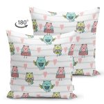 Çift Taraflı Kalp Ve Baykuş Desenli Dijital Baskılı Özel Tasarım Modern Süet Yastık Kırlent Kılıfı Realhomes