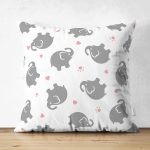 Çift Taraflı Gri Fil Desenli Dijital Baskılı Özel Tasarım Modern Süet Yastık Kırlent Kılıfı Realhomes