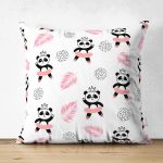 - Suet-K1428-Gorsel - Realhomes Çift Taraflı Pembe Balerin Panda Desenli Dijital Baskılı Özel Tasarım Modern Süet Yastık Kırlent Kılıfı Realhomes