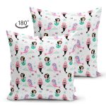 - Seamless background with cute mermaids - Realhomes Çift Taraflı Deniz Kızı Motifli Dijital Baskılı Özel Tasarım Modern Süet Yastık Kırlent Kılıfı Realhomes