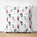 - Seamless background with cute mermaids - Realhomes Çift Taraflı Deniz Kızı Motifli Dijital Baskılı Özel Tasarım Modern Süet Yastık Kırlent Kılıfı Realhomes