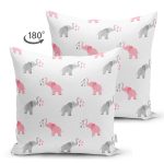 - Suet-K1431-Gorsel-1 - Realhomes Çift Taraflı Pembe Gri Fil Desenli Dijital Baskılı Özel Tasarım Modern Süet Yastık Kırlent Kılıfı Realhomes