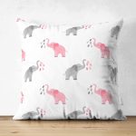 - Suet-K1431-Gorsel - Realhomes Çift Taraflı Pembe Gri Fil Desenli Dijital Baskılı Özel Tasarım Modern Süet Yastık Kırlent Kılıfı Realhomes