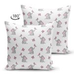 - Suet-K1432-Gorsel-1 - Realhomes Çift Taraflı Fil Ve Kelebek Desenli Dijital Baskılı Özel Tasarım Modern Süet Yastık Kırlent Kılıfı Realhomes