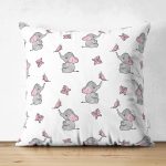 - Suet-K1432-Gorsel - Realhomes Çift Taraflı Fil Ve Kelebek Desenli Dijital Baskılı Özel Tasarım Modern Süet Yastık Kırlent Kılıfı Realhomes