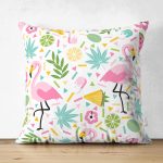 - Tropical pattern with flamingos - Realhomes Çift Taraflı Pembe Flamingo Motifli Dijital Baskılı Özel Tasarım Modern Süet Yastık Kırlent Kılıfı Realhomes