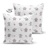 Çift Taraflı Fil Ve Pembe Kelebek Motifli Dijital Baskılı Özel Tasarım Modern Süet Yastık Kırlent Kılıfı Realhomes