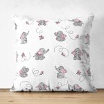 Çift Taraflı Fil Ve Pembe Kelebek Motifli Dijital Baskılı Özel Tasarım Modern Süet Yastık Kırlent Kılıfı Realhomes