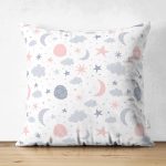 - template 1 - Realhomes Çift Taraflı Gökyüzü Desenli Çocuk Odası Temalı Dijital Baskılı Özel Tasarım Modern Süet Yastık Kırlent Kılıfı Realhomes