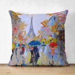 - Suet-K144-Gorsel - Realhomes Çift Taraflı Paris'te Yağmur Yağlı Boya Desenli Dijital Baskılı Dekoratif Modern Süet Yastık Kırlent Kılıfı Realhomes