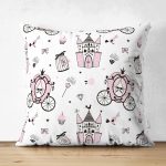 - seamless pattern - Realhomes Çift Taraflı Şato Balkabağı Temalı Dijital Baskılı Özel Tasarım Modern Süet Yastık Kırlent Kılıfı Realhomes