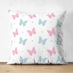 - merry christmas - Realhomes Çift Taraflı Mavi Gri Kelebek Motifli Dijital Baskılı Özel Tasarım Modern Süet Yastık Kırlent Kılıfı Realhomes