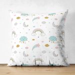 - Suet-K1446-Gorsel - Realhomes Çift Taraflı Mavi Bulut Ve Gökkuşağı Dijital Baskılı Özel Tasarım Modern Süet Yastık Kırlent Kılıfı Realhomes