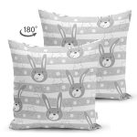 - Печать - Realhomes Çift Taraflı Gri Tavşan Motifli Dijital Baskılı Özel Tasarım Modern Süet Yastık Kırlent Kılıfı Realhomes