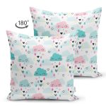 - Print - Realhomes Çift Taraflı Mavi Pembe Yağmur Bulutları Desenli Dijital Baskılı Özel Tasarım Modern Süet Yastık Kırlent Kılıfı Realhomes