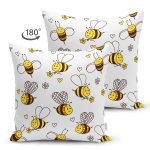 - Печать - Realhomes Çift Taraflı Sevimli Arı Motifli Dijital Baskılı Özel Tasarım Modern Süet Yastık Kırlent Kılıfı Realhomes