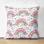 - Print - Realhomes Çift Taraflı Gökkuşağı Temalı Dijital Baskılı Özel Tasarım Modern Süet Yastık Kırlent Kılıfı Realhomes