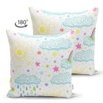 - Основные RGB - Realhomes Çift Taraflı Gökyüzü Bulut Ve Yıldızlar Desenli Dijital Baskılı Özel Tasarım Modern Süet Yastık Kırlent Kılıfı Realhomes
