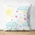 - Основные RGB - Realhomes Çift Taraflı Gökyüzü Bulut Ve Yıldızlar Desenli Dijital Baskılı Özel Tasarım Modern Süet Yastık Kırlent Kılıfı Realhomes