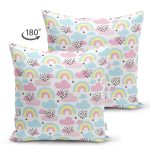 - Print - Realhomes Çift Taraflı Bulutlar Ve Gökkuşağı Motifli Dijital Baskılı Özel Tasarım Modern Süet Yastık Kırlent Kılıfı Realhomes