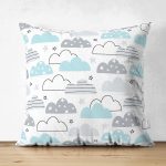 - Print - Realhomes Çift Taraflı Gökyüzü Ve Bulutlar Temalı Dijital Baskılı Özel Tasarım Modern Süet Yastık Kırlent Kılıfı Realhomes