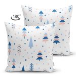 - Print - Realhomes Çift Taraflı Puanlı Zeminde Ağaç Desenli Dijital Baskılı Özel Tasarım Modern Süet Yastık Kırlent Kılıfı Realhomes