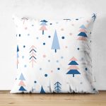 - Print - Realhomes Çift Taraflı Puanlı Zeminde Ağaç Desenli Dijital Baskılı Özel Tasarım Modern Süet Yastık Kırlent Kılıfı Realhomes
