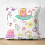 - Seamless pattern with cute cats - Realhomes Çift Taraflı Çiçek Ve Kedi Desenli Dijital Baskılı Özel Tasarım Modern Süet Yastık Kırlent Kılıfı Realhomes