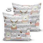 - Печать - Realhomes Çift Taraflı Atkılı Sevimli Hayvanlar Temalı Dijital Baskılı Özel Tasarım Modern Süet Yastık Kırlent Kılıfı Realhomes