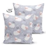 - Print - Realhomes Çift Taraflı Puanlı Gri Zeminde Koyun Desenli Dijital Baskılı Özel Tasarım Modern Süet Yastık Kırlent Kılıfı Realhomes
