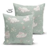 - Печать - Realhomes Çift Taraflı Yeşil Zeminde Sevimli Tavşan Desenli Dijital Baskılı Özel Tasarım Modern Süet Yastık Kırlent Kılıfı Realhomes