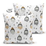 - Suet-K1463-Gorsel-1 - Realhomes Çift Taraflı Atkılı Penguen Motifli Dijital Baskılı Özel Tasarım Modern Süet Yastık Kırlent Kılıfı Realhomes