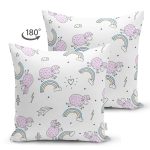 - Печать - Realhomes Çift Taraflı Pembe Koyunlar Ve Gökkuşağı Desenli Dijital Baskılı Özel Tasarım Modern Süet Yastık Kırlent Kılıfı Realhomes