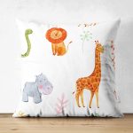 - Suet-K1471-Gorsel - Realhomes Çift Taraflı Orman Hayvanları Desenli Dijital Baskılı Özel Tasarım Modern Süet Yastık Kırlent Kılıfı Realhomes