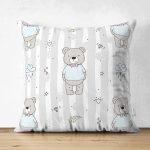 - Печать - Realhomes Çift Taraflı Sevimli Ayıcık Motifli Dijital Baskılı Özel Tasarım Modern Süet Yastık Kırlent Kılıfı Realhomes