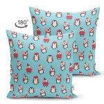 - все пингвины - Realhomes Çift Taraflı Atkı Ve Bereli Penguen Temalı Dijital Baskılı Özel Tasarım Modern Süet Yastık Kırlent Kılıfı Realhomes