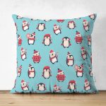 - все пингвины - Realhomes Çift Taraflı Atkı Ve Bereli Penguen Temalı Dijital Baskılı Özel Tasarım Modern Süet Yastık Kırlent Kılıfı Realhomes