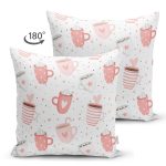 - Основные RGB - Realhomes Çift Taraflı Puanlı Zeminde Kahve Kupası Desenli Dijital Baskılı Özel Tasarım Modern Süet Yastık Kırlent Kılıfı Realhomes