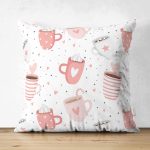 - Основные RGB - Realhomes Çift Taraflı Puanlı Zeminde Kahve Kupası Desenli Dijital Baskılı Özel Tasarım Modern Süet Yastık Kırlent Kılıfı Realhomes