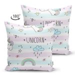 - Печать - Realhomes Çift Taraflı Unicorn Ve Gökkuşağı Desenli Dijital Baskılı Özel Tasarım Modern Süet Yastık Kırlent Kılıfı Realhomes